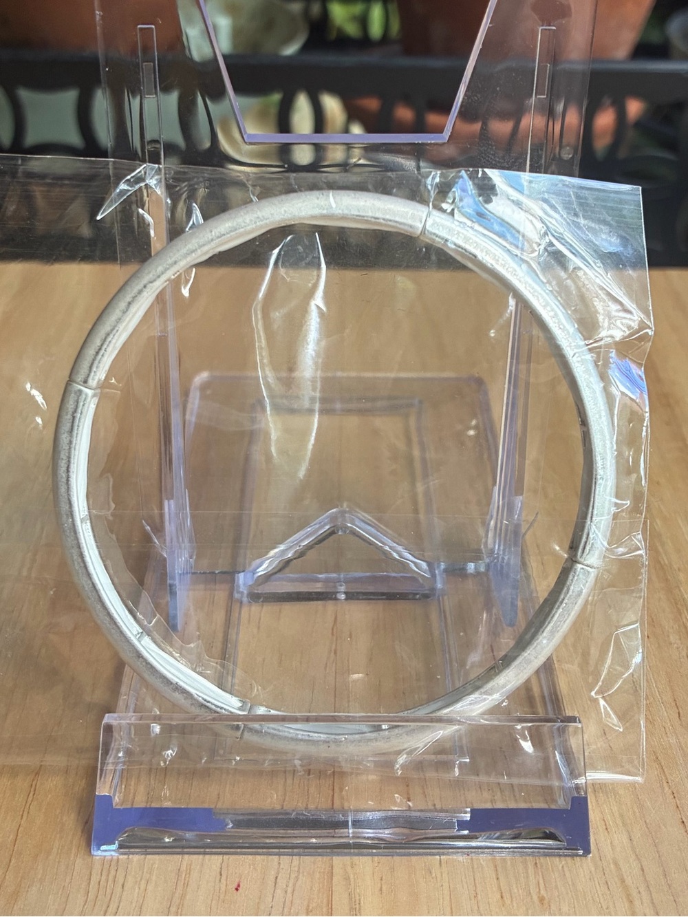 Minimalist Silver Tone Segmented Stretch Bangle Bracelet